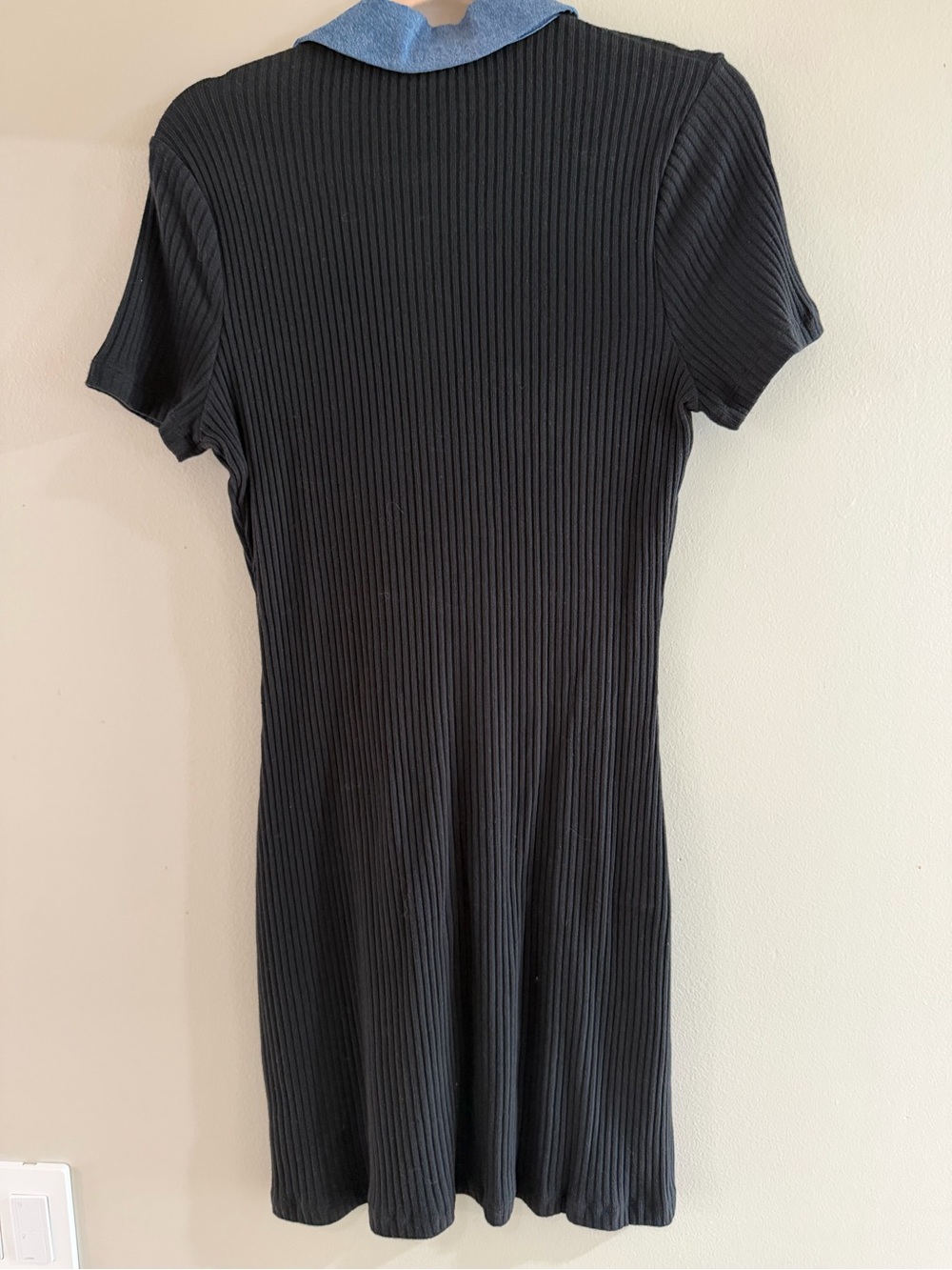 Doe & Rae Black Ribbed Mini Dress with Blue Trim - Picture 4 of 4
